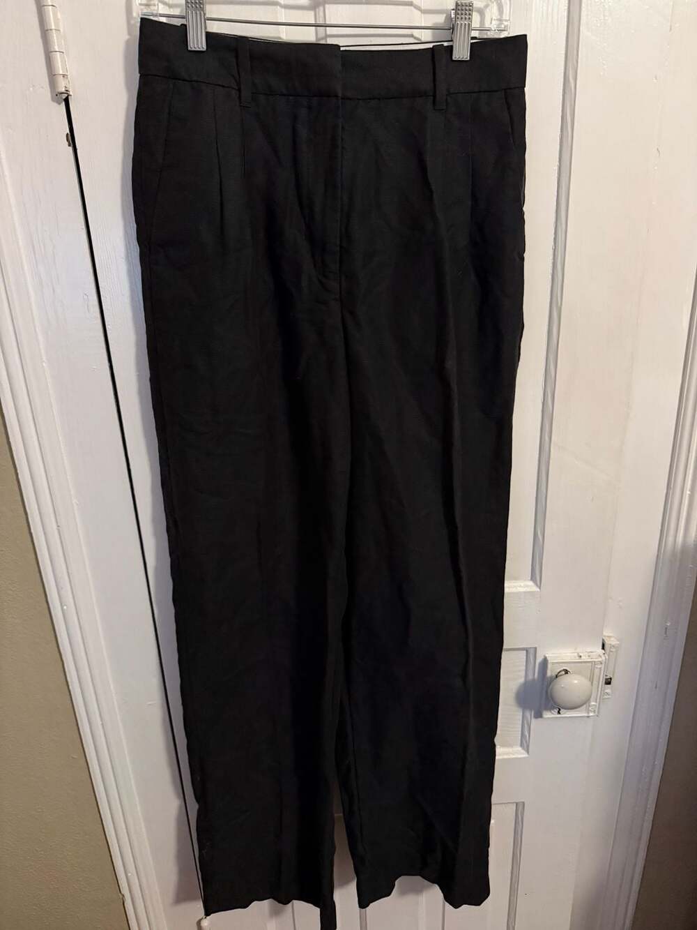 Aritzia The Effortless Pant Black Linen-Blend Wide Leg Trousers Size 6
